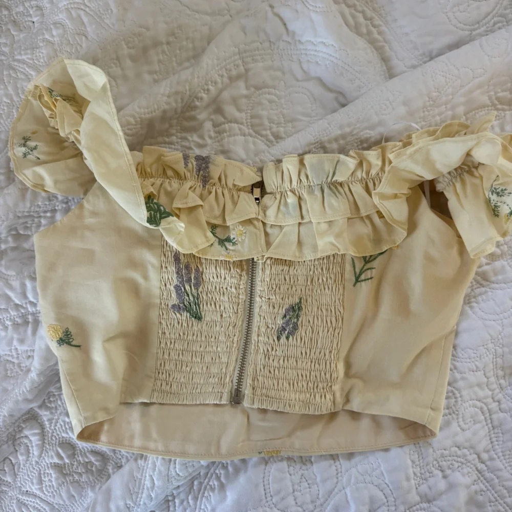 Lulus Rowena Cream Embroidered Ruffled Crop Top - Picture 4 of 6